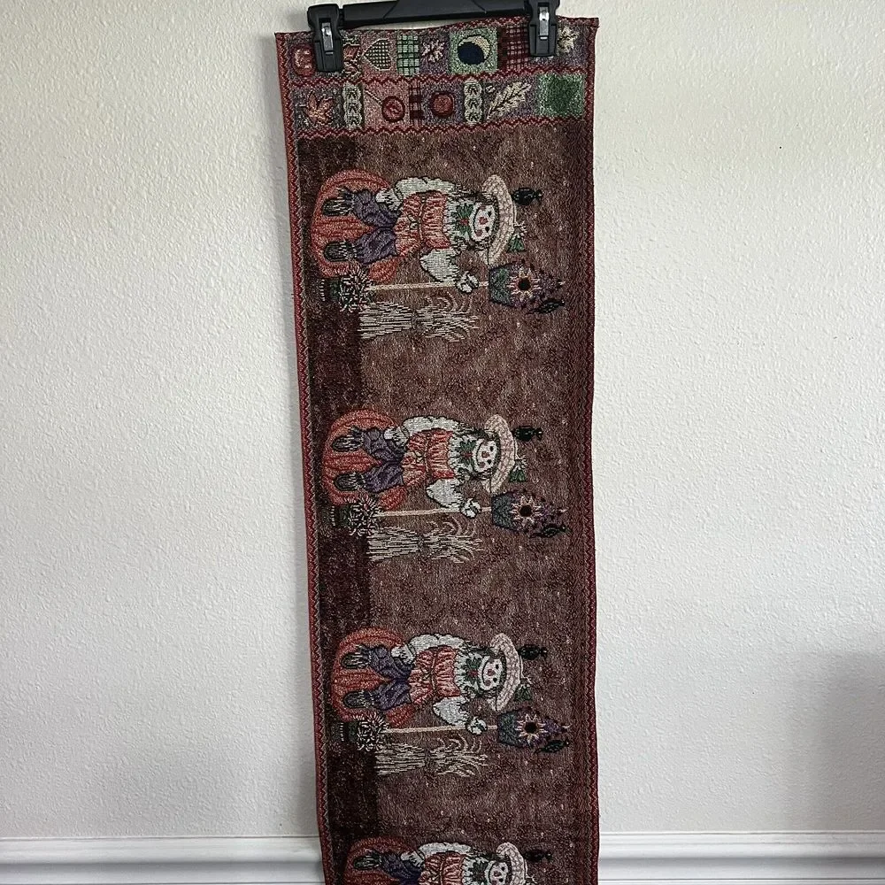 Vintage Tapestry Table Runner Autumn‎ Fall Pumpkins Scarecrow Leaves Cute 12x66